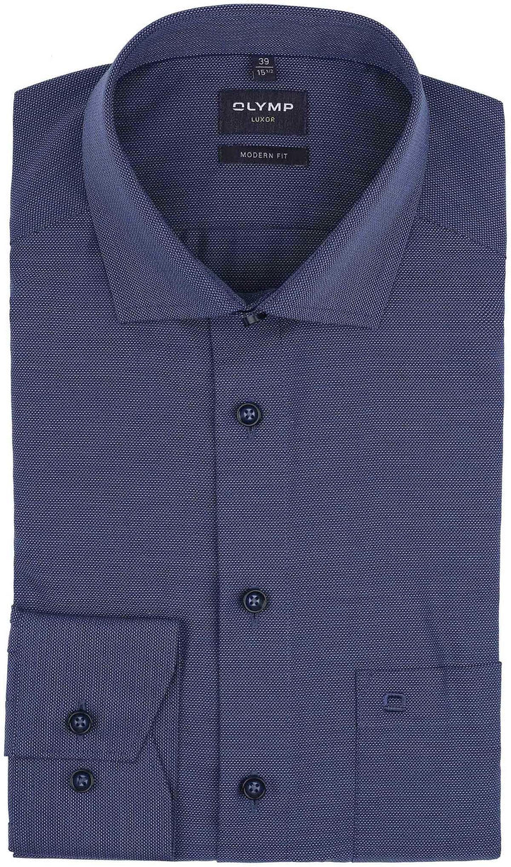 OLYMP Herren Businesshemd Langarm Luxor,Natté,modern fit,Global Kent 37 Marine 18, 37 Marine 18