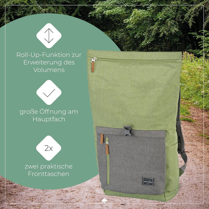 travelite Handgepäck Rucksack mit Laptop Fach 15,6 Zoll, Gepäck Serie BASICS Daypack Rollup: Praktis
