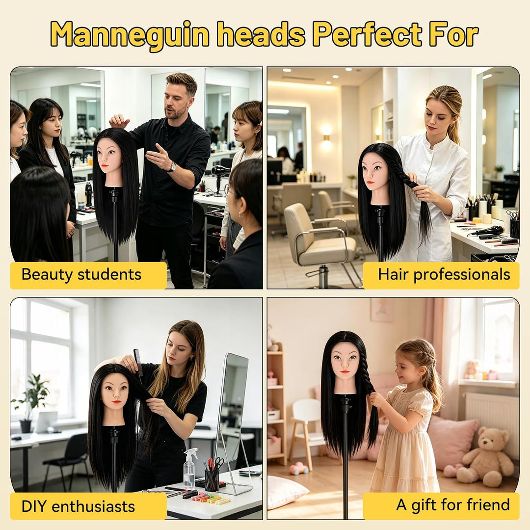 Yofuly 18Inch Trainingsköpfe für Friseure Übungskopf, 100% Echthaar Kosmetik Schaufensterpuppenkopf