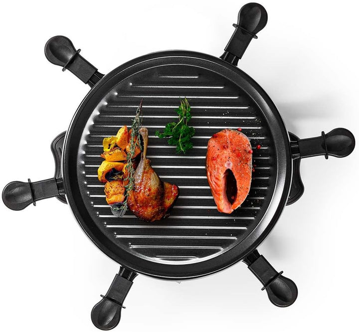 Nedis Gourmet/Raclette | Grill | 6 Personen | Spatel | Antihaft-Beschichtung | Rund