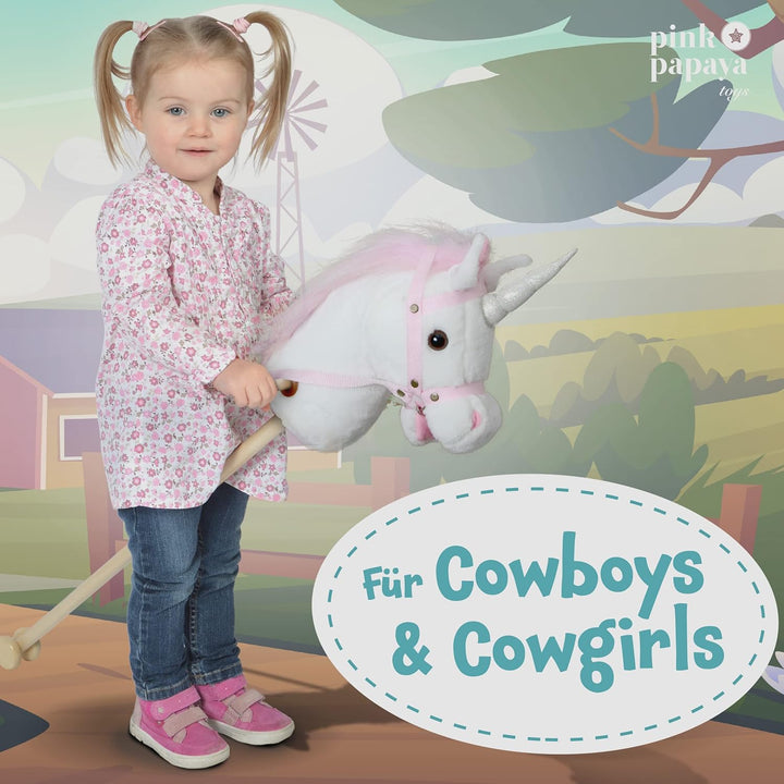 Pink Papaya Steckenpferd Einhorn, Mandy süsses Spielzeug Einhorn aus Plüsch mit Sound Funktion: Gewi