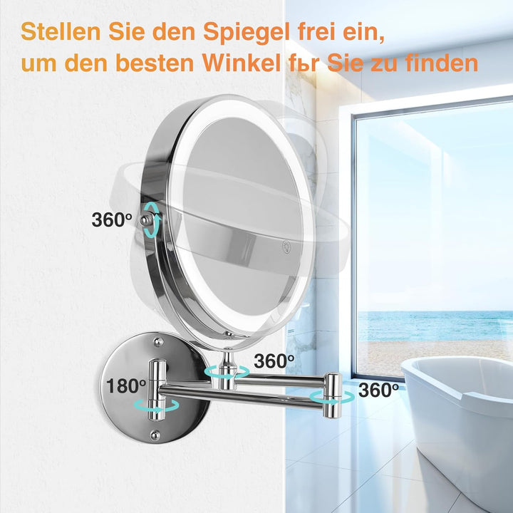 LED Kosmetikspiegel mit 30-facher Vergrösserung, Wandmontage, USB-Aufladung, Chrom Silber 30X, Silbe