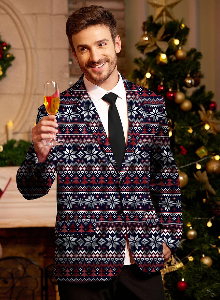 BesserBay Herren Weihnachtsblazer Bedruckte Langarm Anzugjacke Xmas Kostüm Blazer Slim Fit Blazer Fr