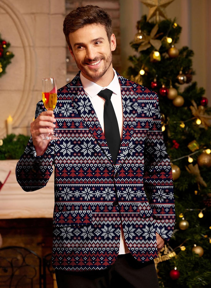 BesserBay Herren Weihnachtsblazer Bedruckte Langarm Anzugjacke Xmas Kostüm Blazer Slim Fit Blazer Fr