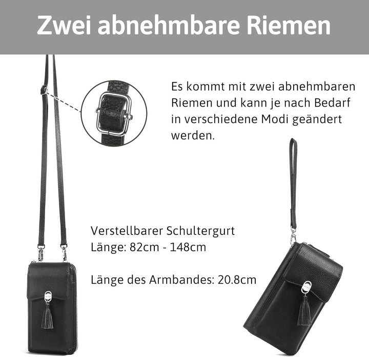Pearl Angeli Weiches Echtes Leder Handy Umhängetasche - Handytasche Geldbörse Damen RFID Schutz klei