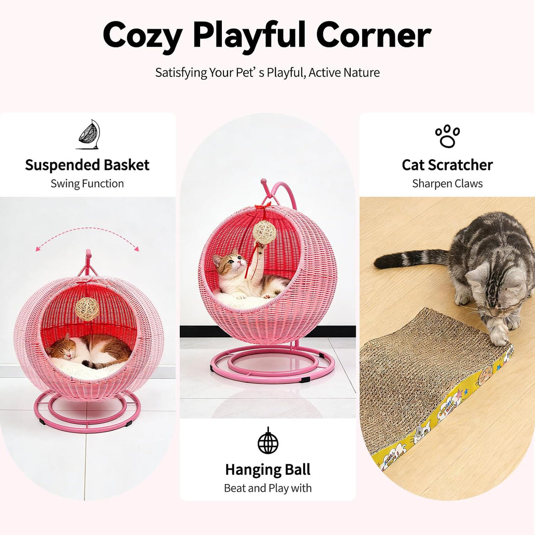 Katzenbett Katzen-Schaukel Katzenstuhl für drinnen Katzenkorb mit Weiches Kissen+Katzenspielball+Kra