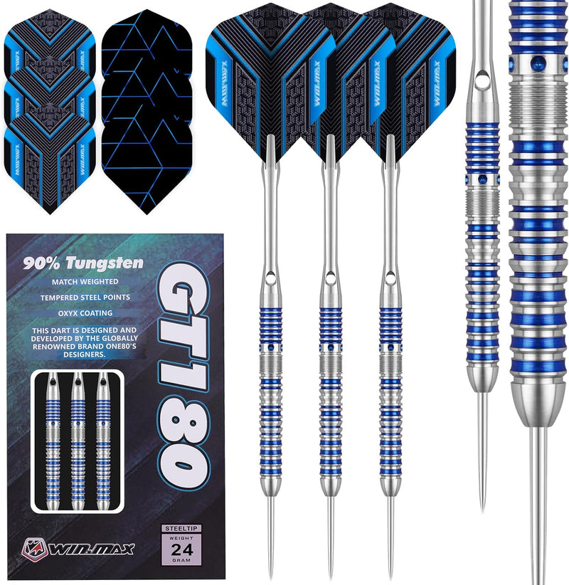 WIN.MAX Dartpfeile mit Metallspitze 90% Tungsten 3 Stück 90% Wolfram Stahl Darts 18-28 Gramm Dart pr