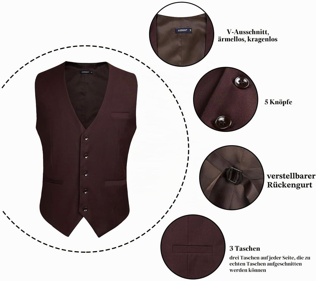 HISDERN Herren Formale Hochzeit Party Weste Baumwolle Einfarbig Weste XL Braun, XL Braun