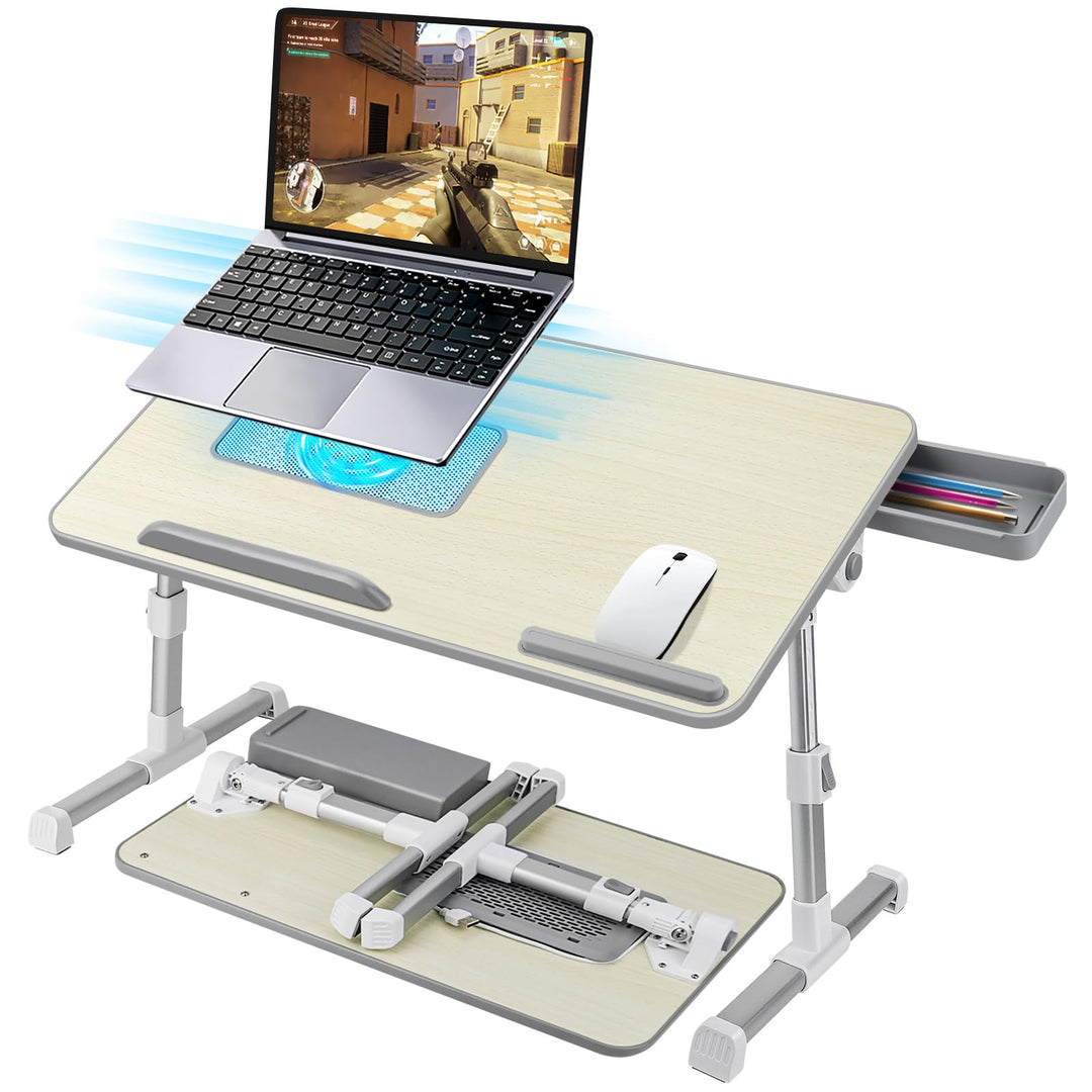 Laptoptisch fürs Bett, Höhenverstellbar, Winkelverstellbar, Betttisch Klappbar mit Laptop Kühler, Sc