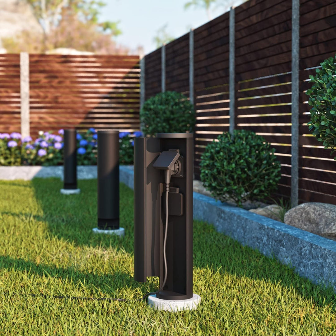 SSC-LUXon PALISO Design Steckdosensäule mit 2X Steckdosen für Garten & Aussen - Energiesäule mit Tür