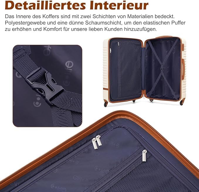 COOLIFE Koffer Trolley Koffer Reisekoffer von ABS Hartschalen Trolley 4 Rollen TSA-Schloss Der Koffe
