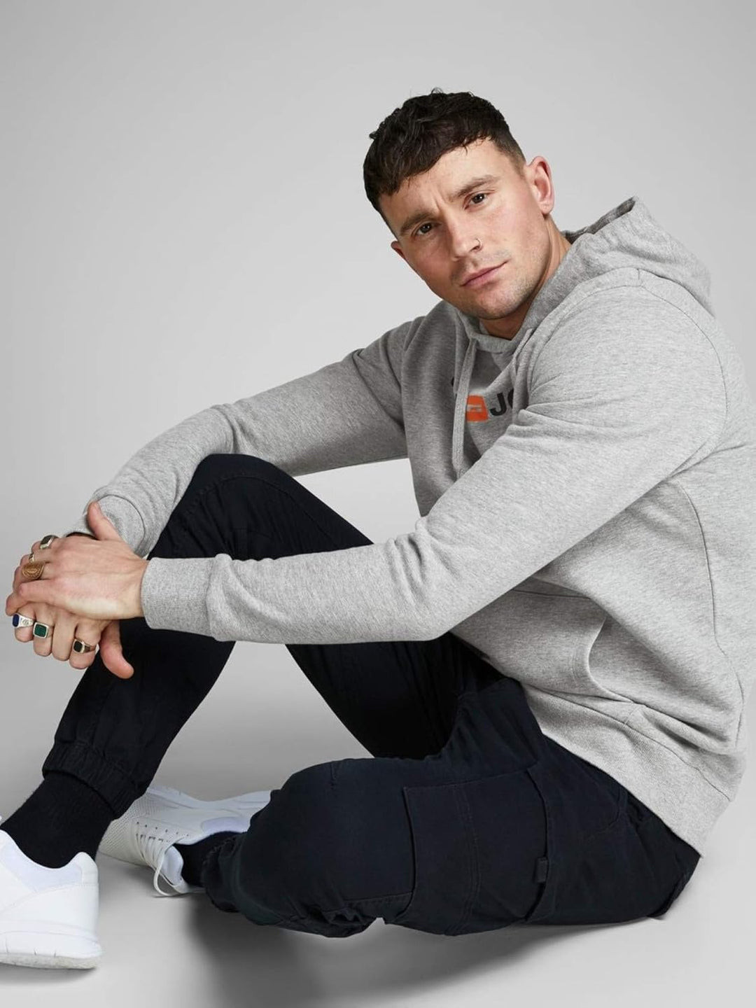 JACK & JONES Male Kapuzenpullover Logo Kapuzenpullover S Grau (Light Grey Melange Detail: Reg Fit-me
