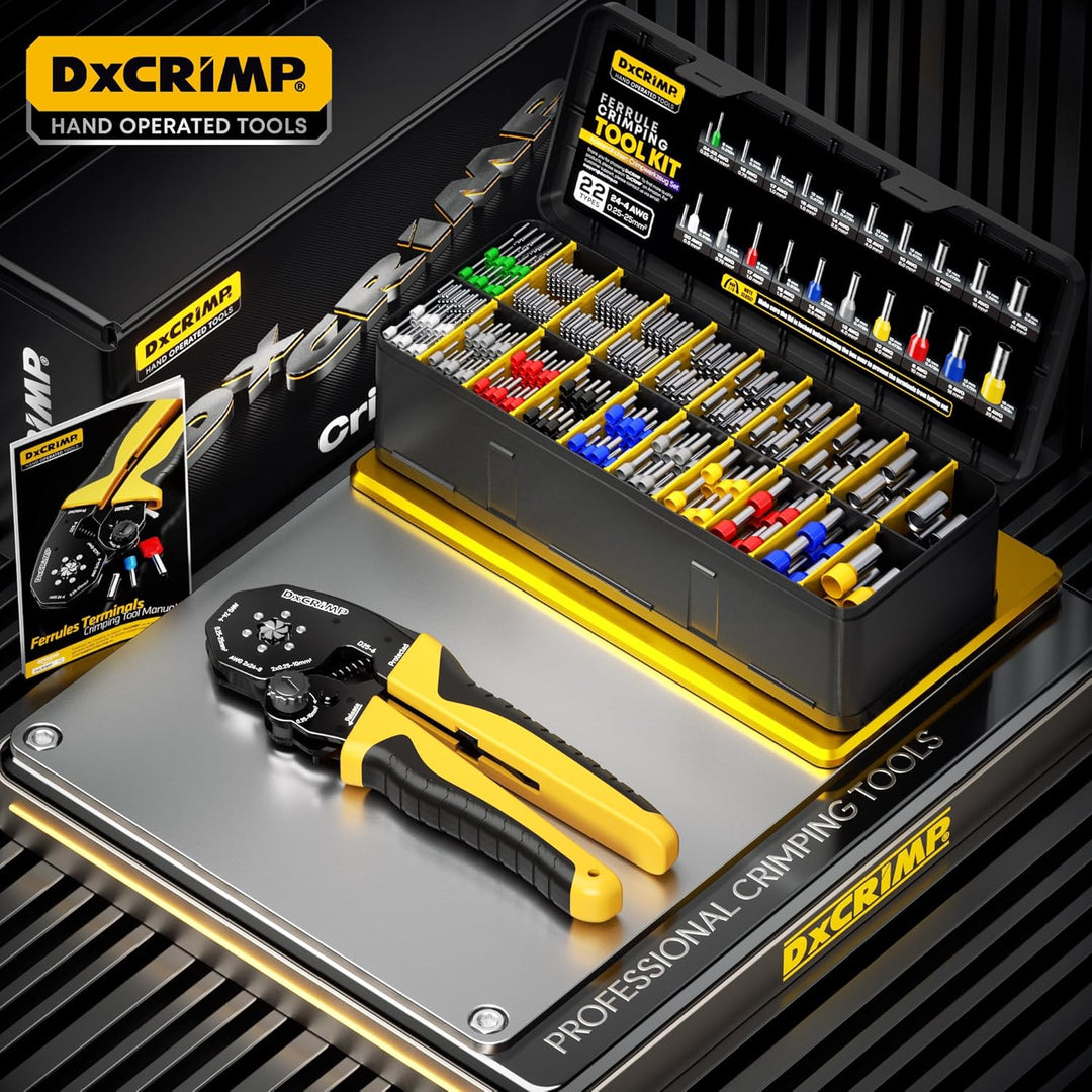 DxCRIMP Crimpzange Aderendhülsen Set für 0,25-25mm², 22 Arten isolierter &amp; unisolierter Aderendhülse