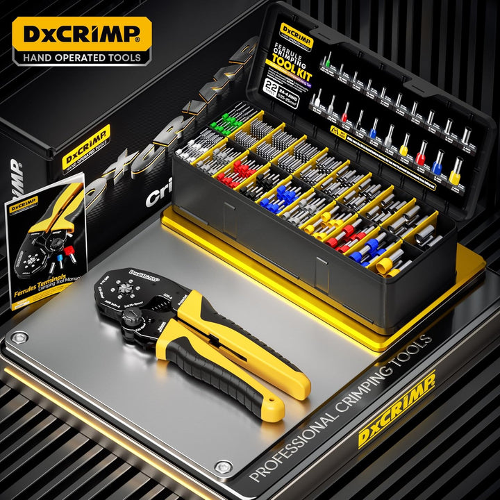 DxCRIMP Crimpzange Aderendhülsen Set für 0,25-25mm², 22 Arten isolierter &amp; unisolierter Aderendhülse