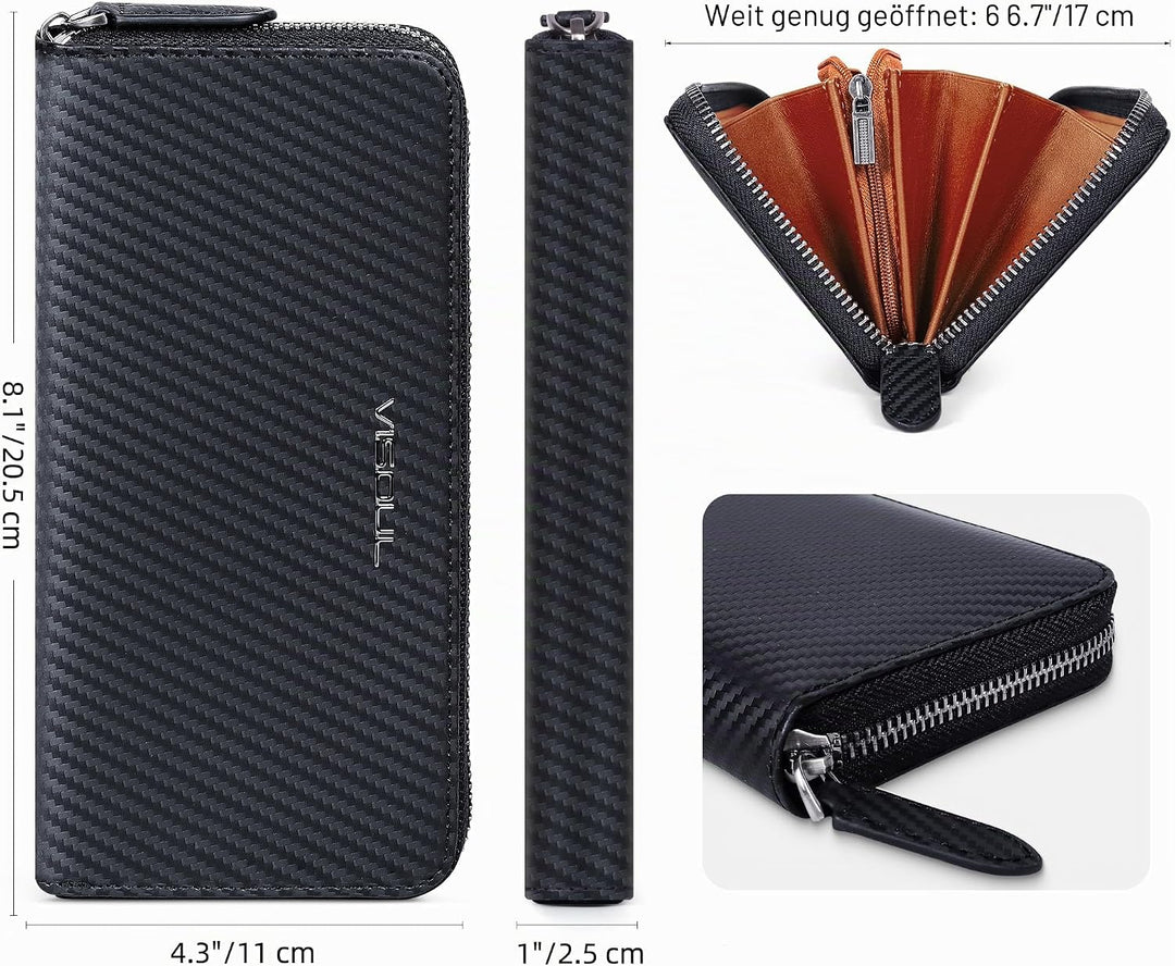VISOUL Premium Brieftasche Echtleder Italienisches Leder mit RFID Schutz, XL Geldbörse für Herren Da