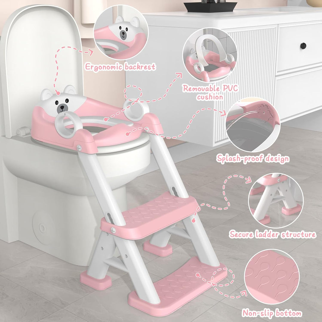 Toilettensitz Kinder mit Treppe, 2-in-1 Kinder Toilettensitz ür ab Kleinkinder Jungen und Mädchen, U