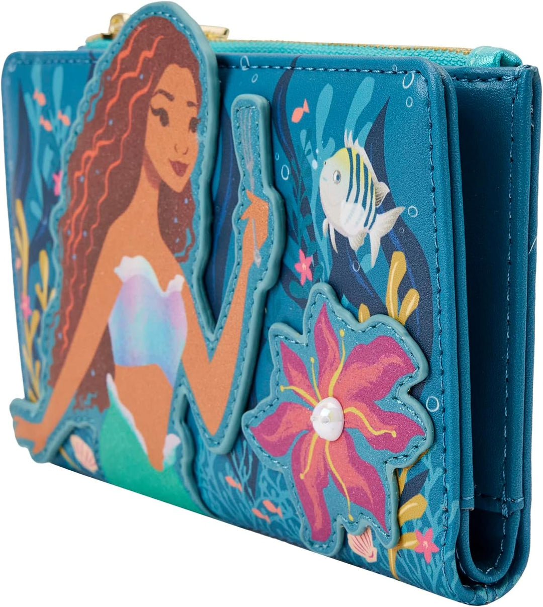 Loungefly Disney Little Mermaid Ariel Live Action Geldbörse mit Klappe, Mehrfarbig/Meereswellen (Oce