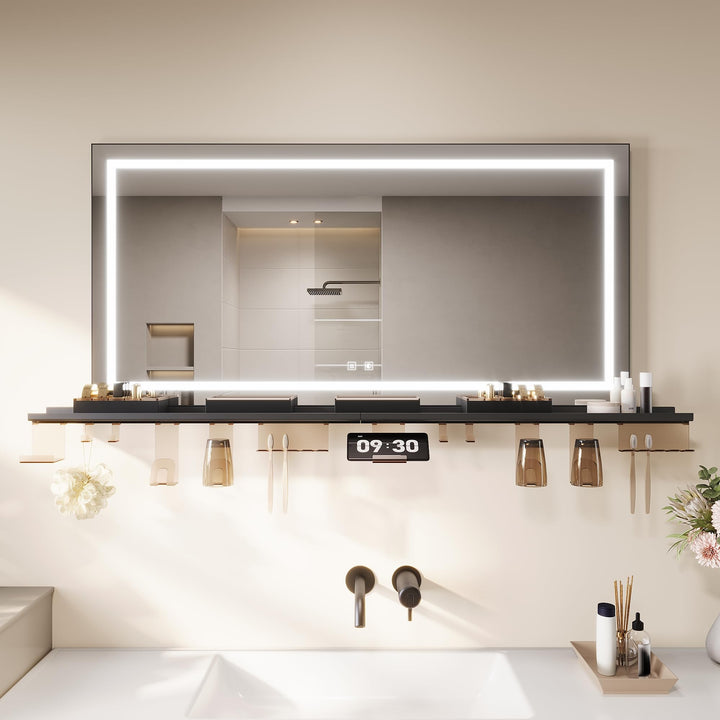 SONNI LED Badspiegel 120x60cm + 140cm Ablage, Touch spiegel mit Beleuchtung, 3 Lichtfarben, Anti-Bes