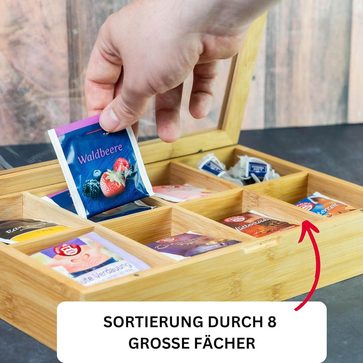 Westmark Teebox, mit 8 Fächern, Teatime, Bambus, 28 x 16 cm, 15732260 Einzeln Modell 2021, Einzeln M