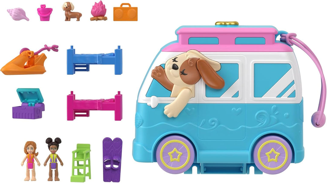 Polly Pocket Urlaub am Hundestrand Schatulle - Roadtrip-Abenteuer mit 2 Puppen, 12 Accessoires ultim