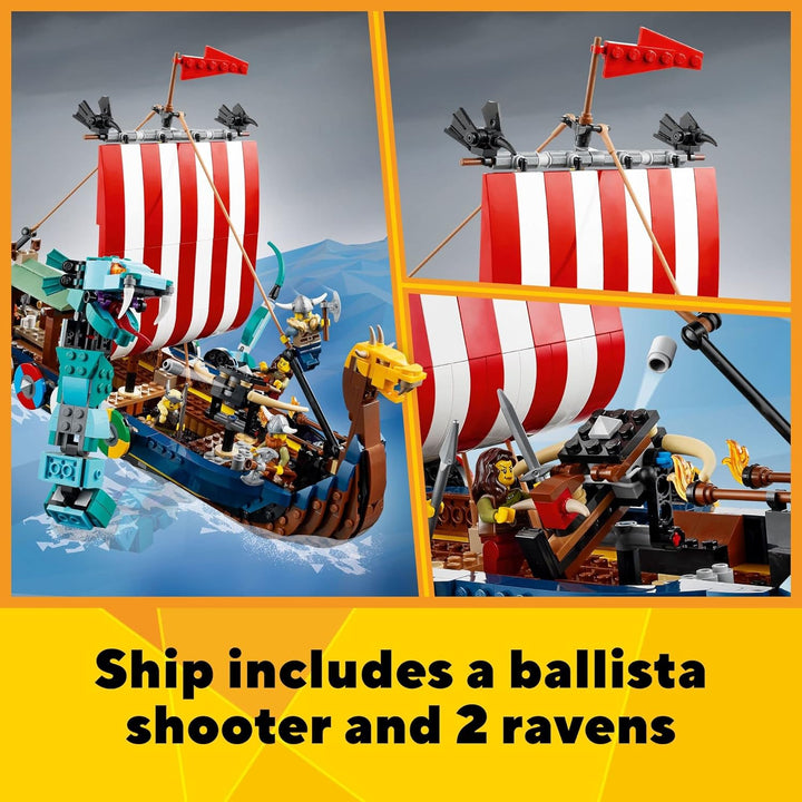 LEGO Creator 31132 3-in-1 Bauspielzeug Set mit Wikingerschiff und Midgard Schlange für Jungen, Mädch