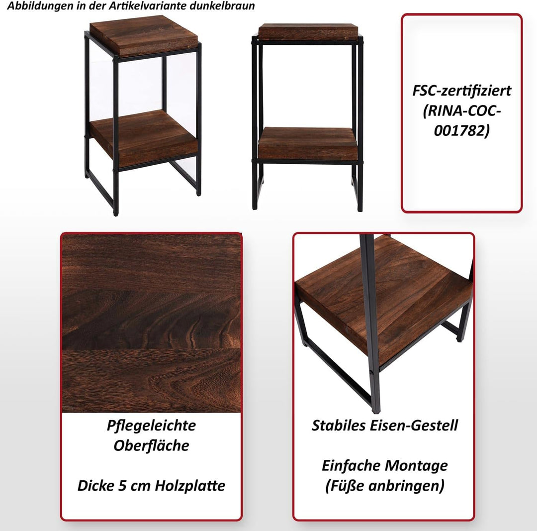 Blumentisch HWC-K71, Blumenregal Beistelltisch Pflanzregal, MVG-Zertifiziert MDF Metall - naturfarbe