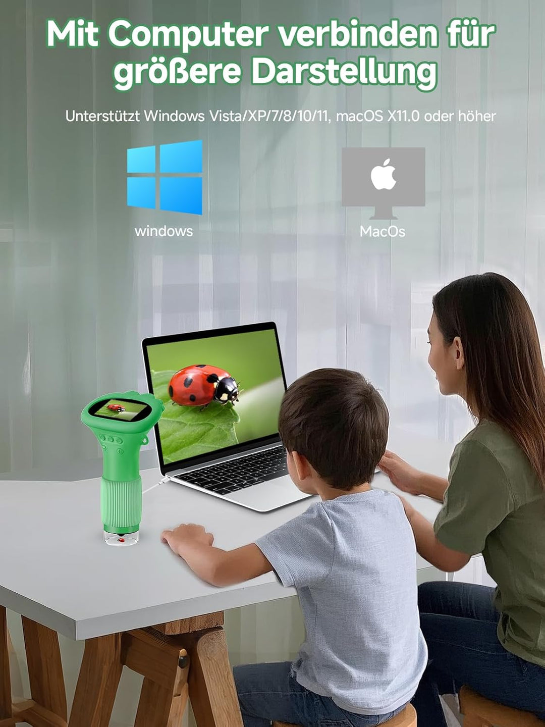 Acoath Mikroskop für Kinder, Digitales Taschenmikroskop mit 2,0" IPS-Bildschirm Lupe 200x Vergrösser