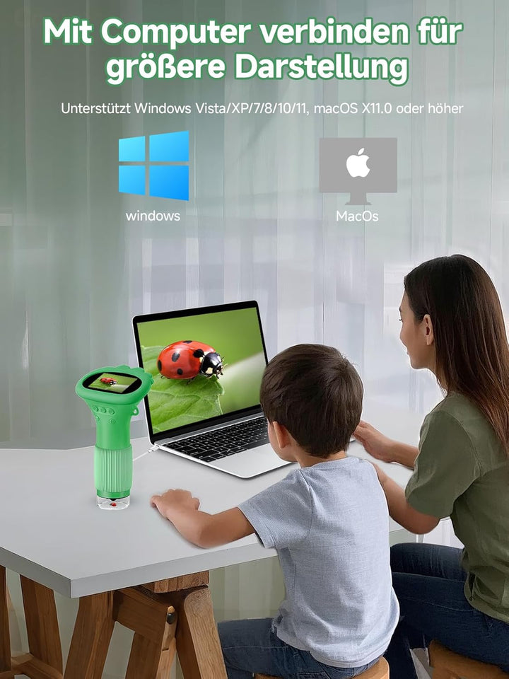Acoath Mikroskop für Kinder, Digitales Taschenmikroskop mit 2,0" IPS-Bildschirm Lupe 200x Vergrösser