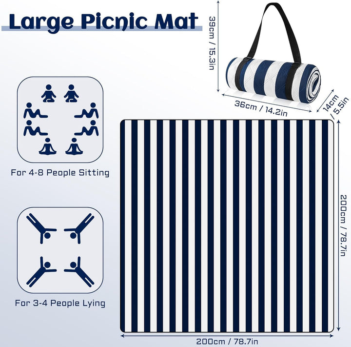 Picknickdecke 200 x 200cm, Wasserdicht Stranddecke Sandfrei mit Tragegurt, Tragbare Waschbar Strandm