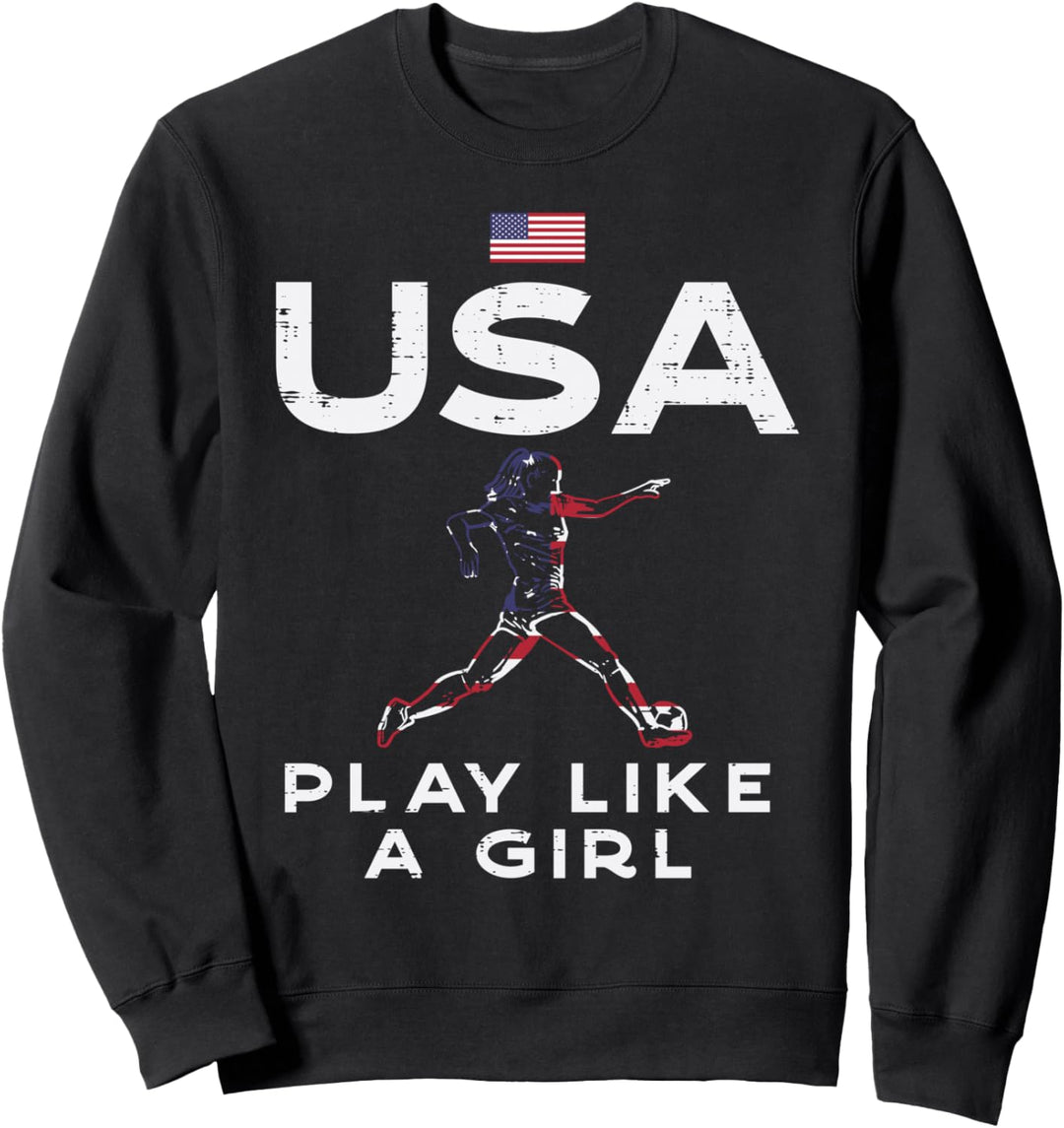 USA-Flagge Play Like Girl Fussballspieler Mädchen Frauen Sweatshirt