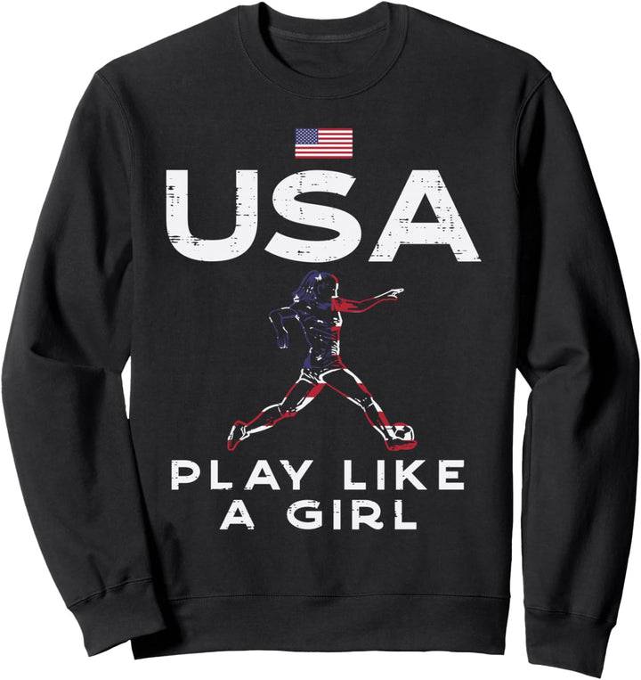 USA-Flagge Play Like Girl Fussballspieler Mädchen Frauen Sweatshirt