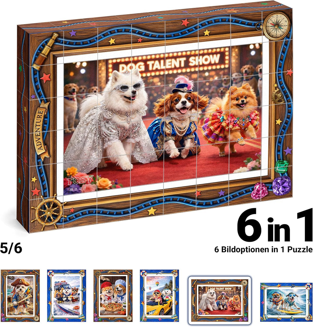 TOSY Picture Cube Action Dogs: 6-in-1 magnetisches Bilderpuzzle, 48 Blöcke, 288 Flächen/Magnete, 0,6