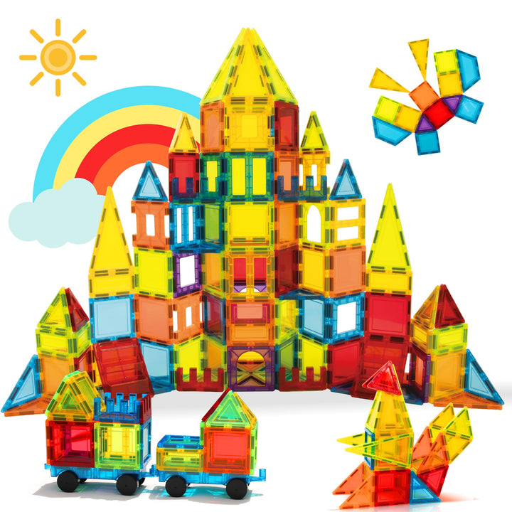 Magnetische Bauklötze Spielzeug 131 Stück mit 2 Autos, Magnetische Kacheln Spielzeug für Kinder, Lea