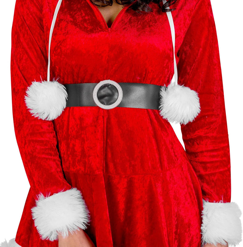 dressforfun Frauenkostüm Mrs. Santa Claus Weihnachtskleid | sexy Kleid mit Kapuze | aufgenähte Bände