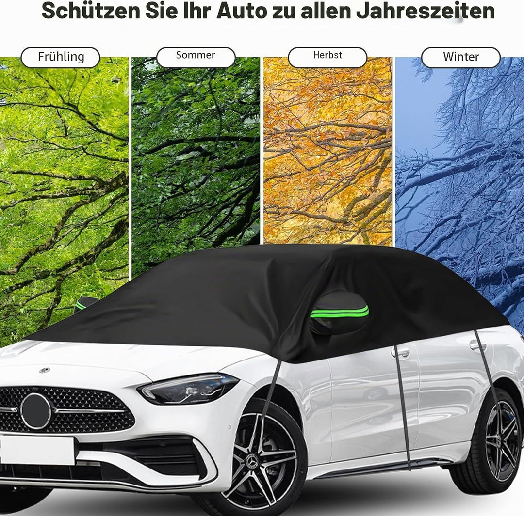 Universal Halbgarage Autoabdeckung,Halbe Autoabdeckung mit Haken und Riemen, Wasserdicht Autogarage