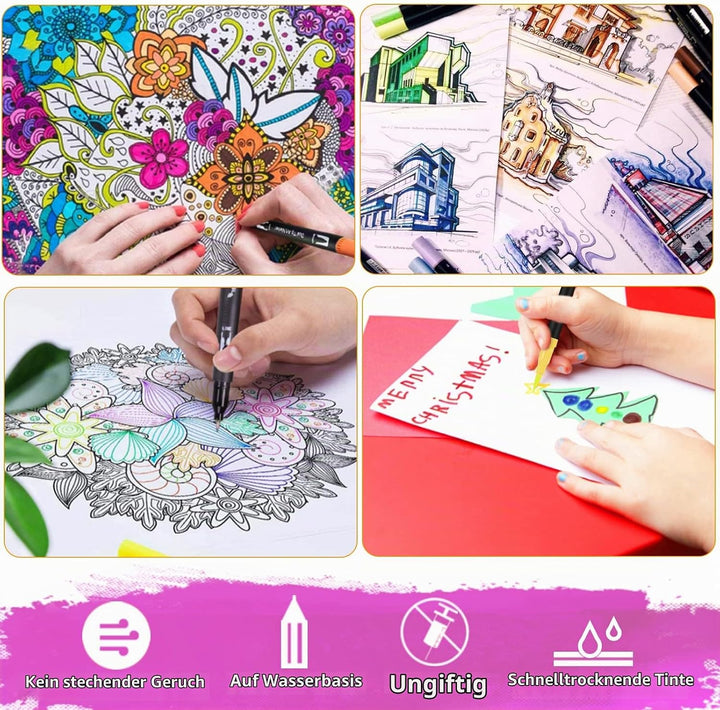 FORETOY Dual Brush Pen Set, 100 Farben Filzstifte Dicke und Dünne Pinselstifte Für Kinder Erwachsene