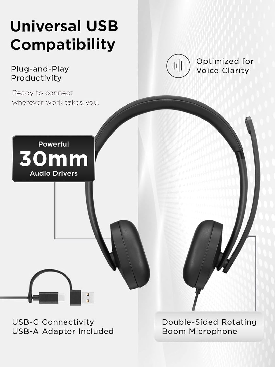 Lenovo 5000 - Headset - On-Ear - kabelgebunden - USB-C - Schwarz - Zertifiziert für Microsoft Teams