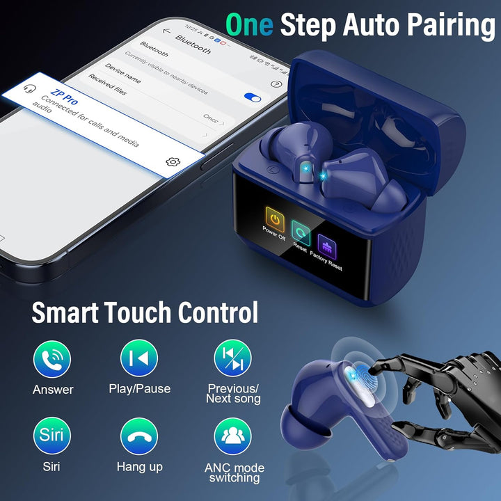 ZYHKON Bluetooth Kopfhörer mit Touchscreen, In Ear Kopfhörer Kabellos Bluetooth 5.4 mit ANC/ENC Mic