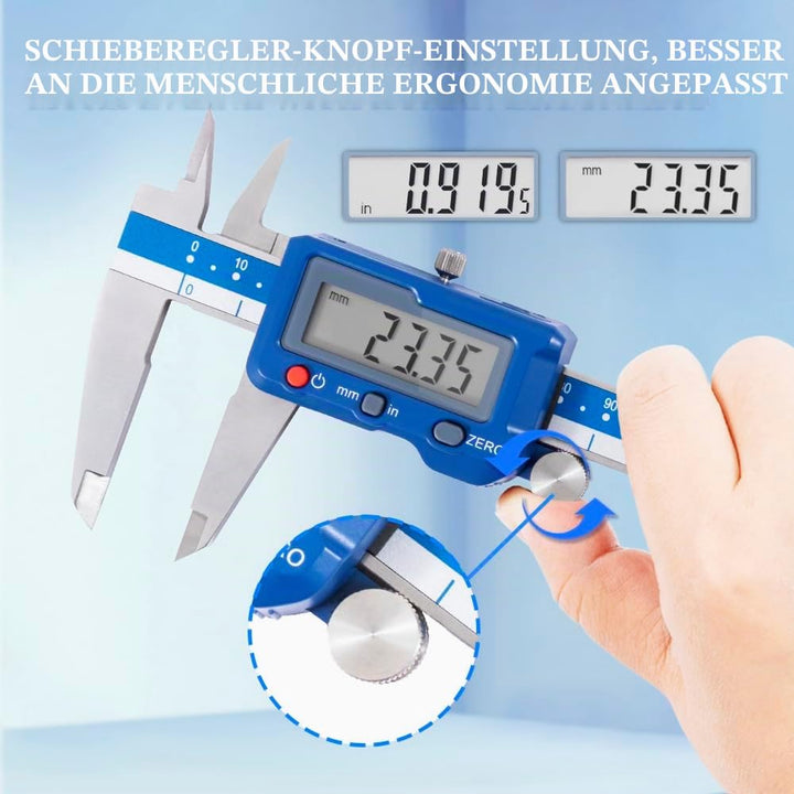 DASQUA Digitaler Messschieber 200 mm / 8 Zoll – Präzisions-Schieblehre aus Edelstahl, grosses LCD-Di