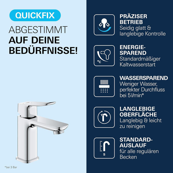 GROHE Dice, energiesparende Waschtischarmatur, Kaltwasser in Mittelstellung (Wasserhahn für das Bad,