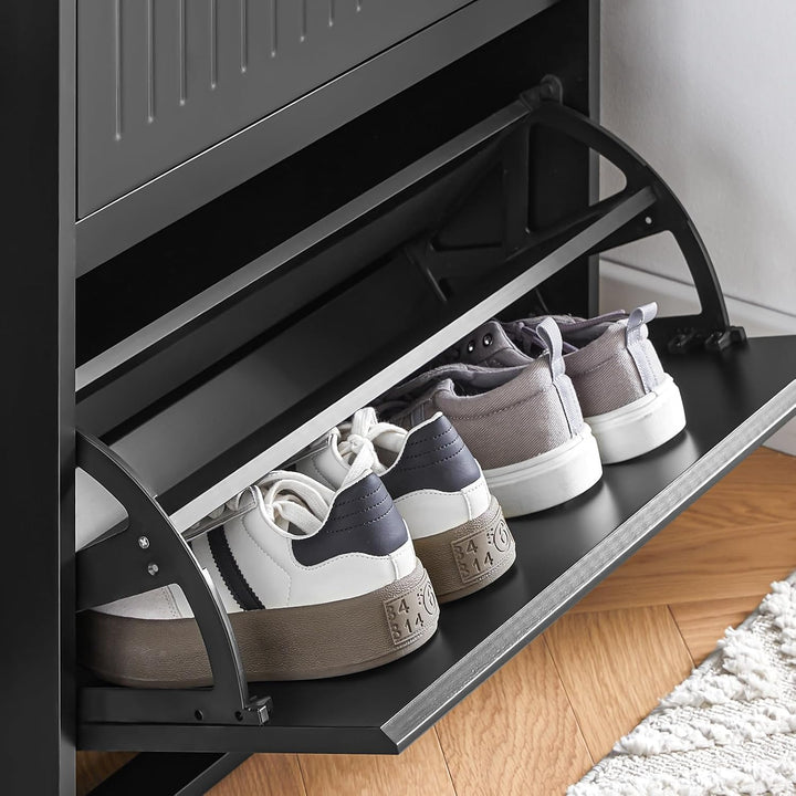 SoBuy Schuhkipper mit 2 Klappen Schuhablage Schuhschrank schmal Schuhregal mit 4 Ablageflächen Schuh