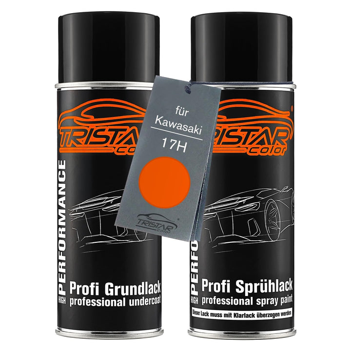 TRISTARcolor Motorradlack Spraydosen Set für Kawasaki 17H Orange Perl Grundlack Basislack Sprühdose