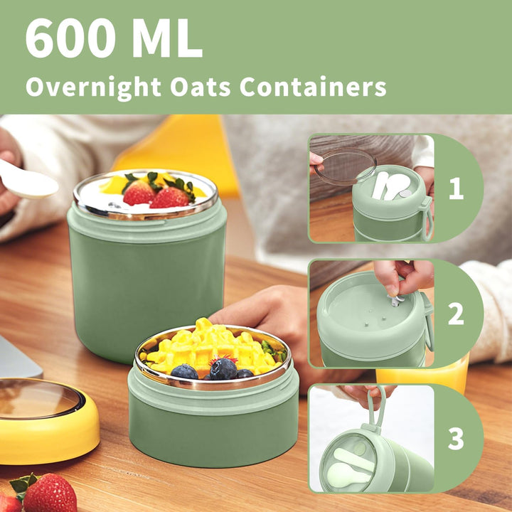 Müslibecher to Go 600ml+210ml, Edelstahl Lunchbox, Auslaufsicher joghurtbecher to go mit löffel und