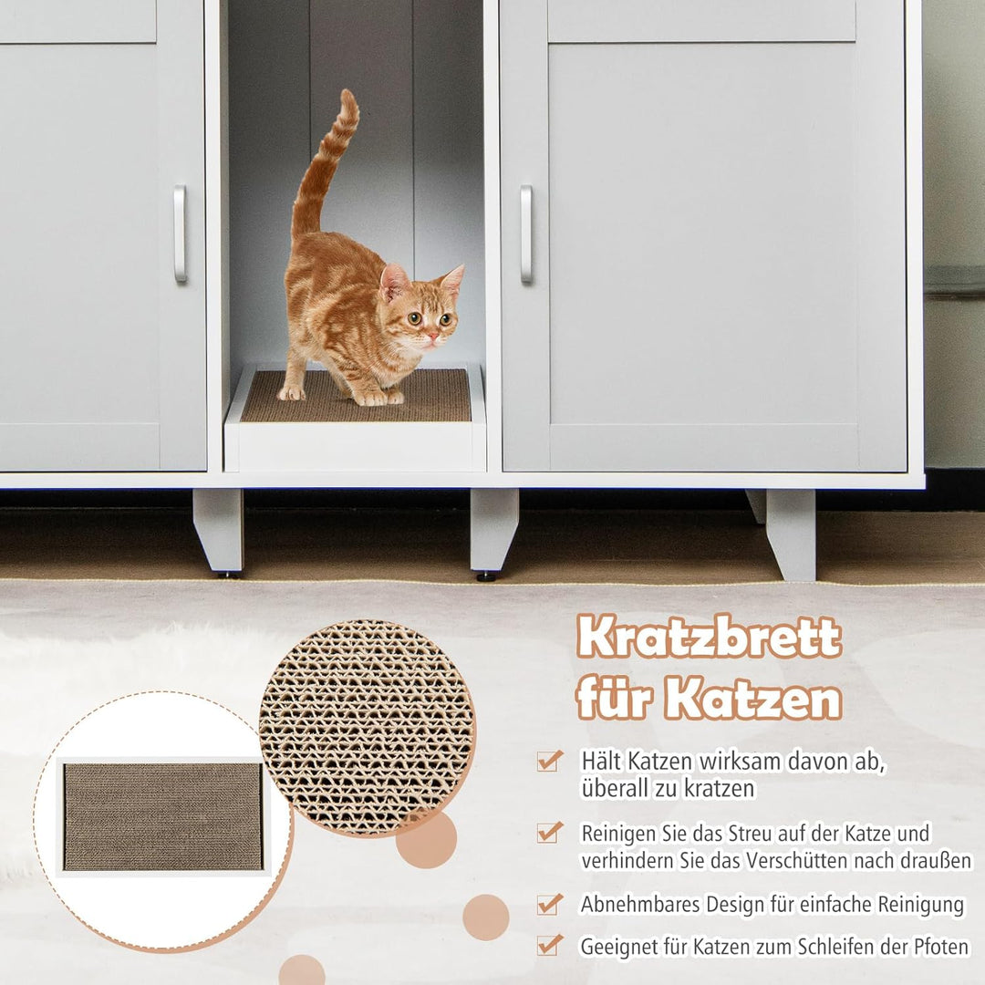 COSTWAY Katzenklo Schrank für 2 Katzen, Katzenschrank für Katzentoilette, Katzenhaus mit 2 Türen & K