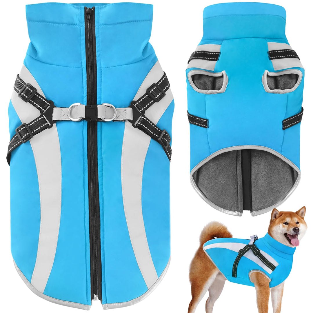 Wasserdichter Hundemäntelmit Geschirr Winter Warme Hundejacke Winddichte Haustier Kleidung Schneeanz