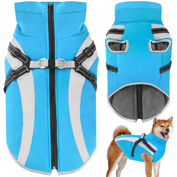 Wasserdichter Hundemäntelmit Geschirr Winter Warme Hundejacke Winddichte Haustier Kleidung Schneeanz