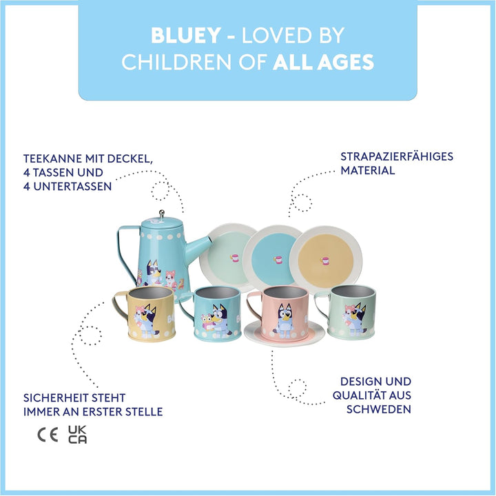 Bluey Spielzeug-Geschirr für Kinder – Kindergeschirr in farbenfrohem Design, lustiges Teeservice-Set