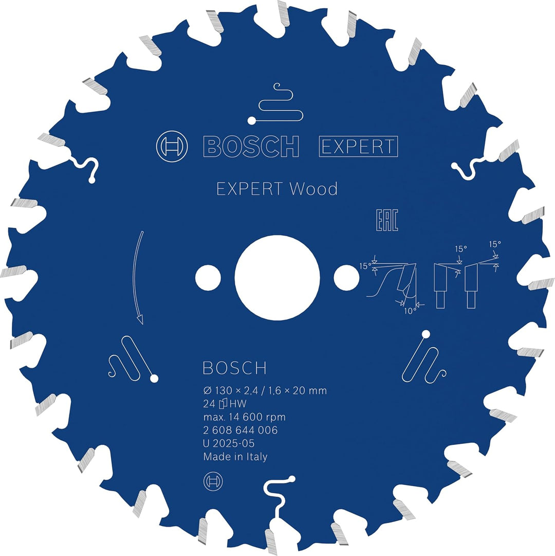 Bosch Professional 1x Kreissägeblatt Expert for Wood (Holz, Sägeblatt Ø 130 x 20 x 2,4 mm, 24 Zähne,