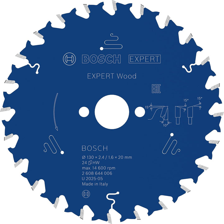 Bosch Professional 1x Kreissägeblatt Expert for Wood (Holz, Sägeblatt Ø 130 x 20 x 2,4 mm, 24 Zähne,