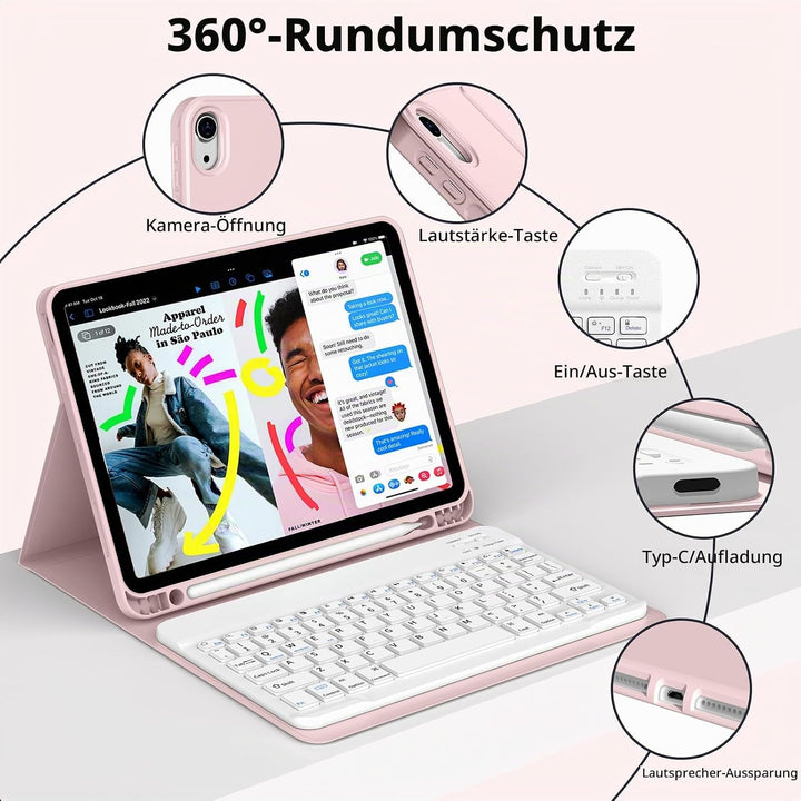 JKSML Hülle mit Tastatur für iPad (A16) 11./10.Generation 2025/2022 (11/10.9 Zoll) mit Stifthalter,